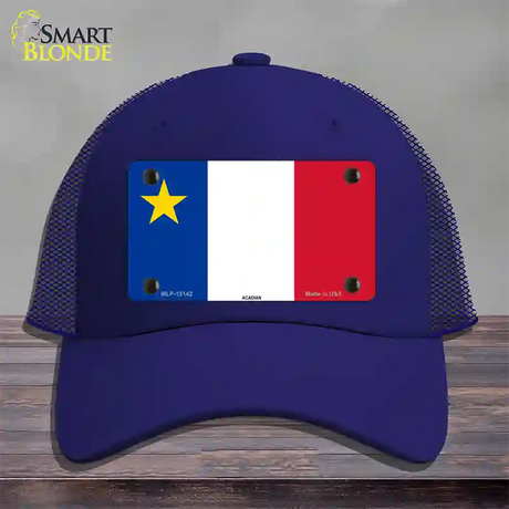 Acadian Canada Flag Novelty License Plate Hat Mesh / Royal Blue