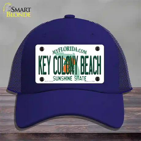 Key Colony Beach Florida Novelty License Plate Hat Mesh / Royal Blue