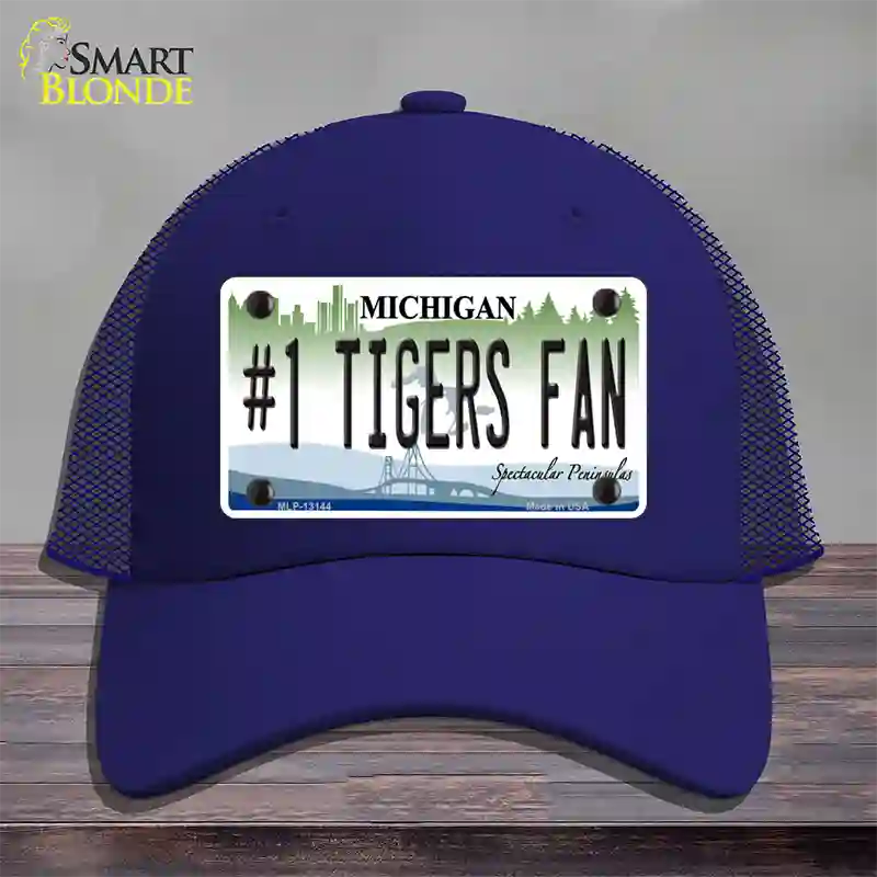 Number 1 Tigers Fan Novelty License Plate Hat Tag Mesh / Royal Blue