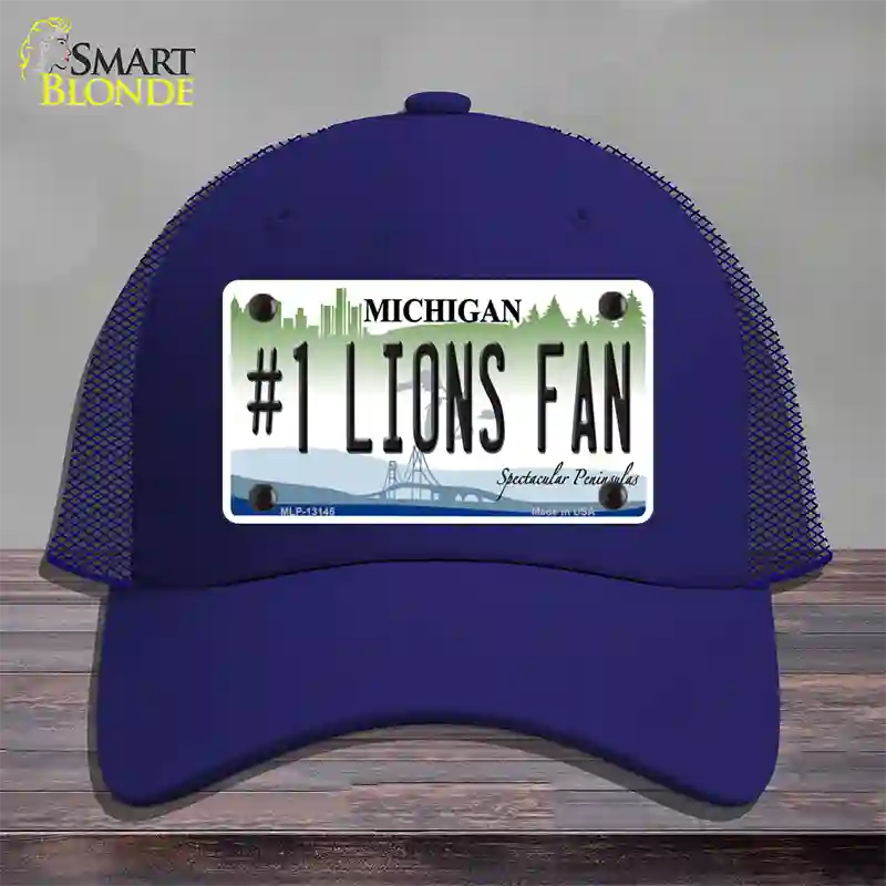 Number 1 Lions Fan Novelty License Plate Hat Tag Mesh / Royal Blue