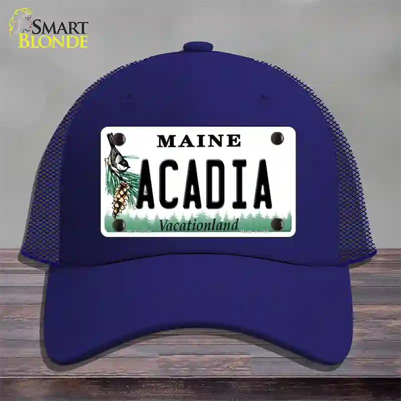 Acadia Maine Novelty License Plate Hat Mesh / Royal Blue