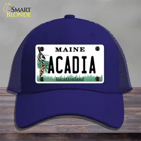 Acadia Maine Novelty License Plate Hat Mesh / Royal Blue