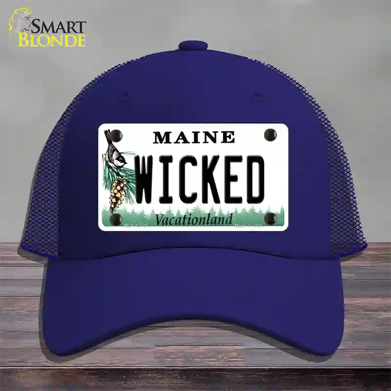 Wicked Maine Novelty License Plate Hat Mesh / Royal Blue