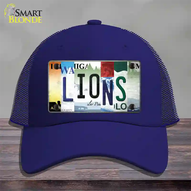 Lions Strip Art Novelty License Plate Hat Tag Mesh / Royal Blue