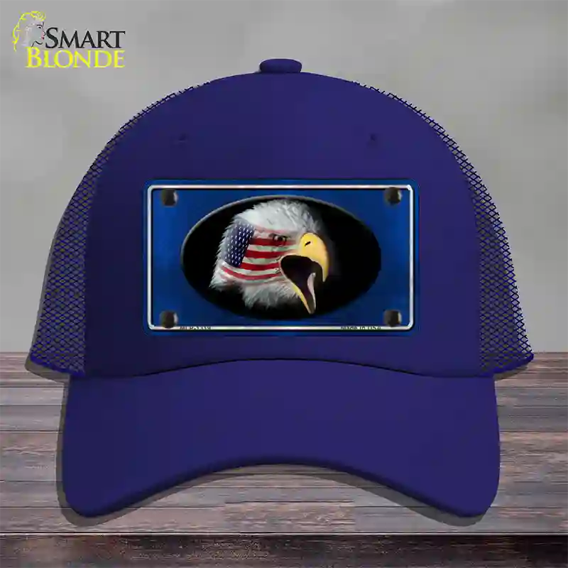 American Flag Eagle Blue Novelty License Plate Hat Mesh / Royal Blue