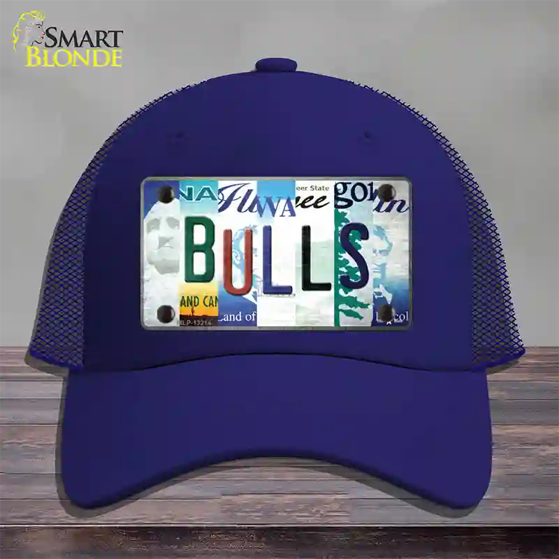 Bulls Strip Art Novelty License Plate Hat Tag Mesh / Royal Blue