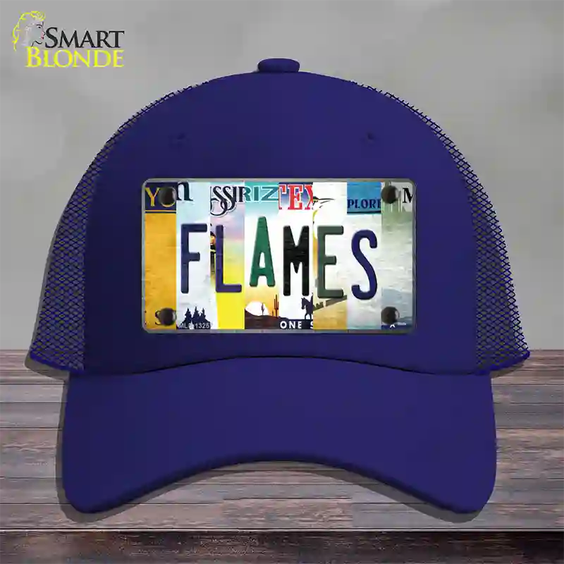 Flames Strip Art Novelty License Plate Hat Tag Mesh / Royal Blue