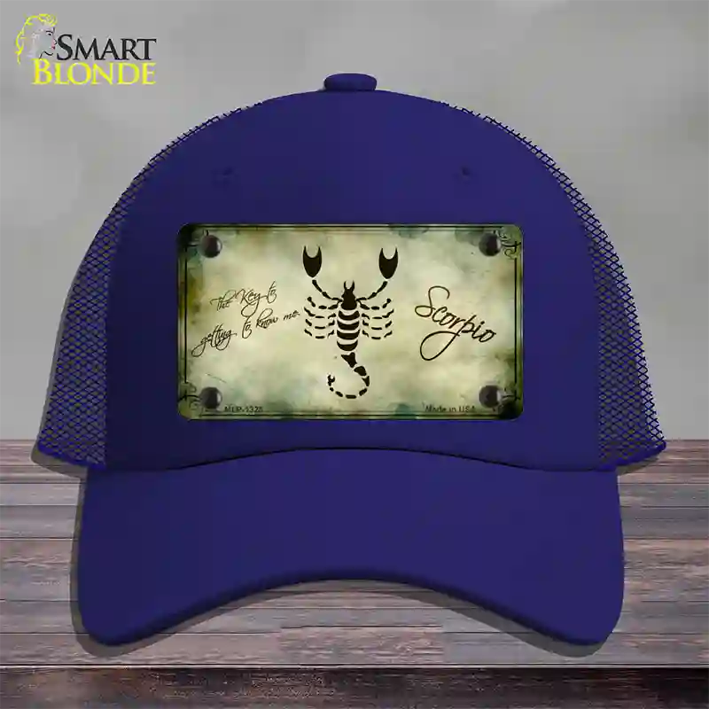 Scorpio Zodiac Novelty License Plate Hat Mesh / Royal Blue