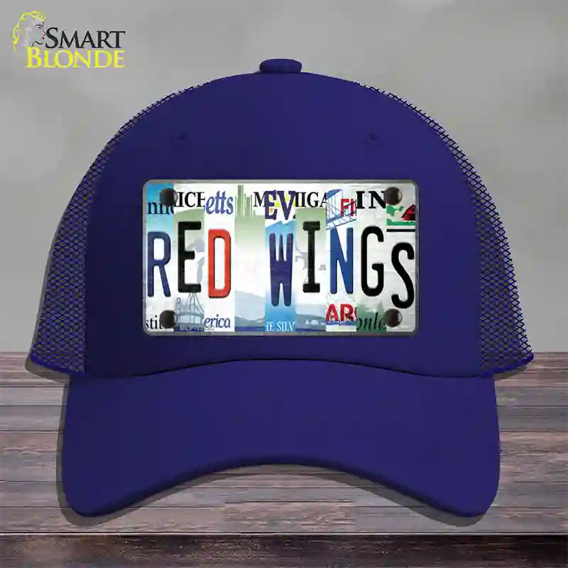 Red Wings Strip Art Novelty License Plate Hat Tag Mesh / Royal Blue