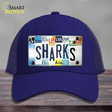 Sharks Strip Art Novelty License Plate Hat Tag Mesh / Royal Blue