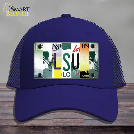 LSU Strip Art Novelty License Plate Hat Tag Mesh / Royal Blue