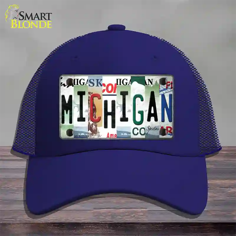 Michigan Strip Art Novelty License Plate Hat Tag Mesh / Royal Blue