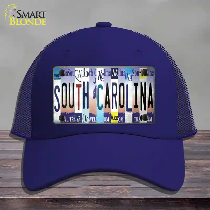 South Carolina Strip Art Novelty License Plate Hat Tag Mesh / Royal Blue