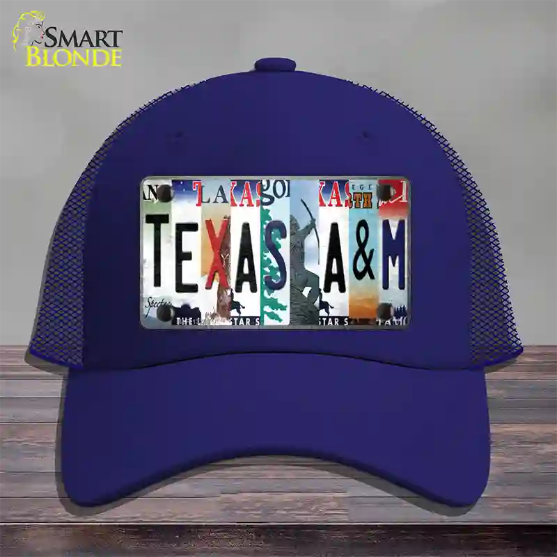 Texas A&M Strip Art Novelty License Plate Hat Tag Mesh / Royal Blue