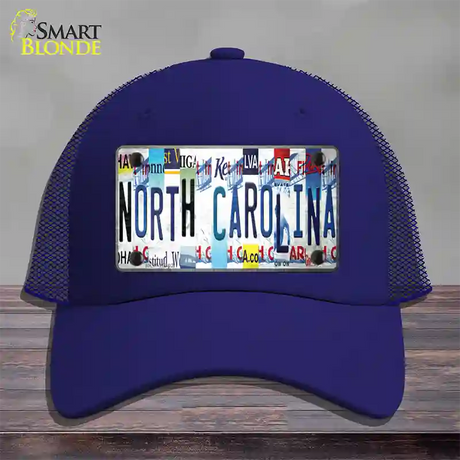 North Carolina Strip Art Novelty License Plate Hat Tag Mesh / Royal Blue