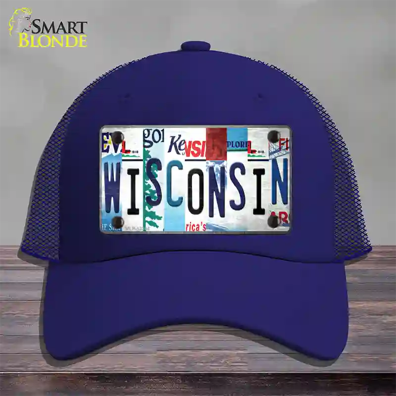 Wisconsin Strip Art Novelty License Plate Hat Tag Mesh / Royal Blue