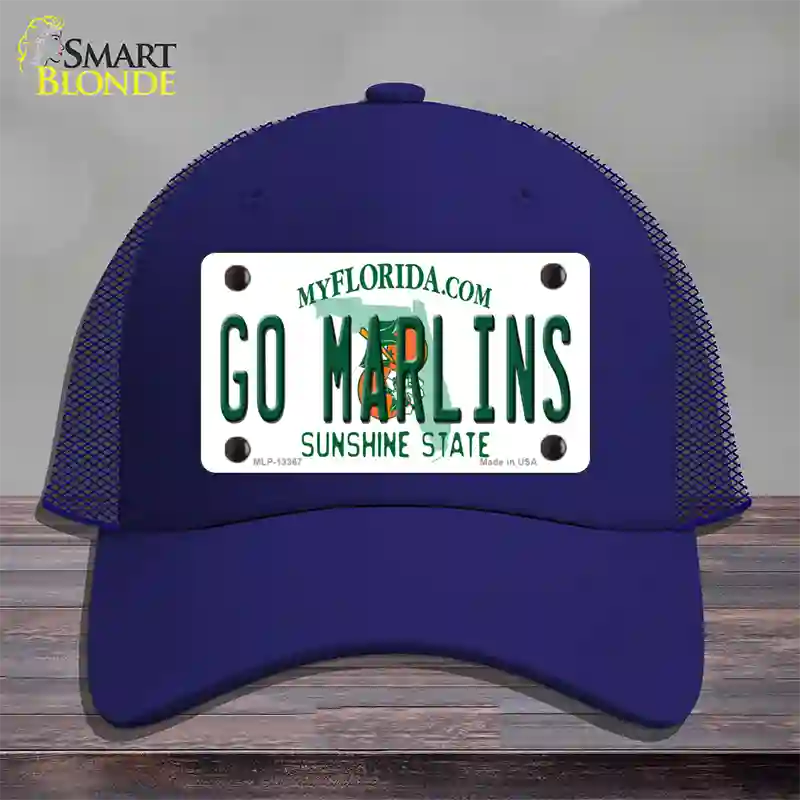 Go Marlins Novelty License Plate Hat Tag Mesh / Royal Blue