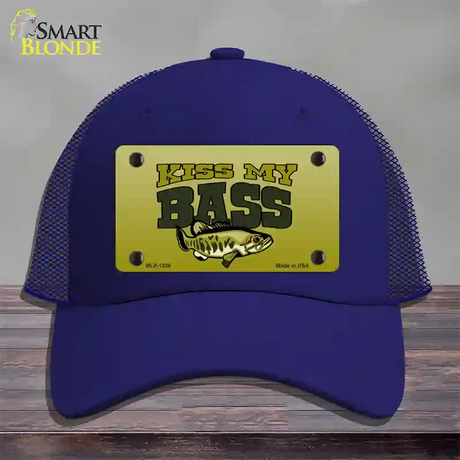 Kiss My Bass Novelty License Plate Hat Mesh / Royal Blue