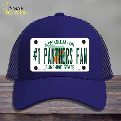 Number 1 Panthers Fan Novelty License Plate Hat Tag Mesh / Royal Blue