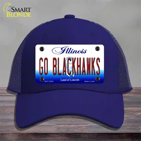 Go Blackhawks Novelty License Plate Hat Tag Mesh / Royal Blue