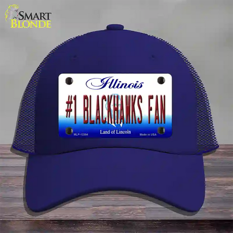 Number 1 Blackhawks Fan Novelty License Plate Hat Tag Mesh / Royal Blue