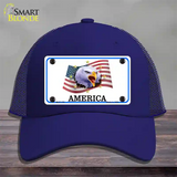 Waving Flag Bald Eagle Novelty License Plate Hat Mesh / Royal Blue