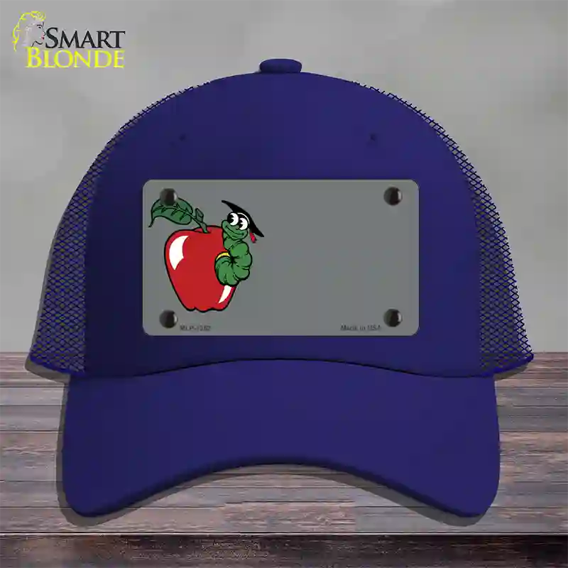 Teacher Apple Offset Novelty License Plate Hat Mesh / Royal Blue