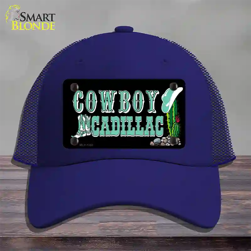 Cowboy Cadillac Novelty License Plate Hat Mesh / Royal Blue