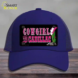 Cowgirl Cadillac Novelty License Plate Hat Mesh / Royal Blue