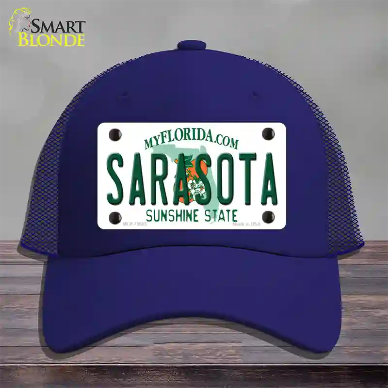 Sarasota Florida Novelty License Plate Hat Mesh / Royal Blue