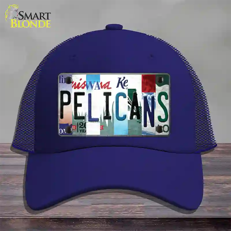 Pelicans Strip Art Novelty License Plate Hat Tag Mesh / Royal Blue