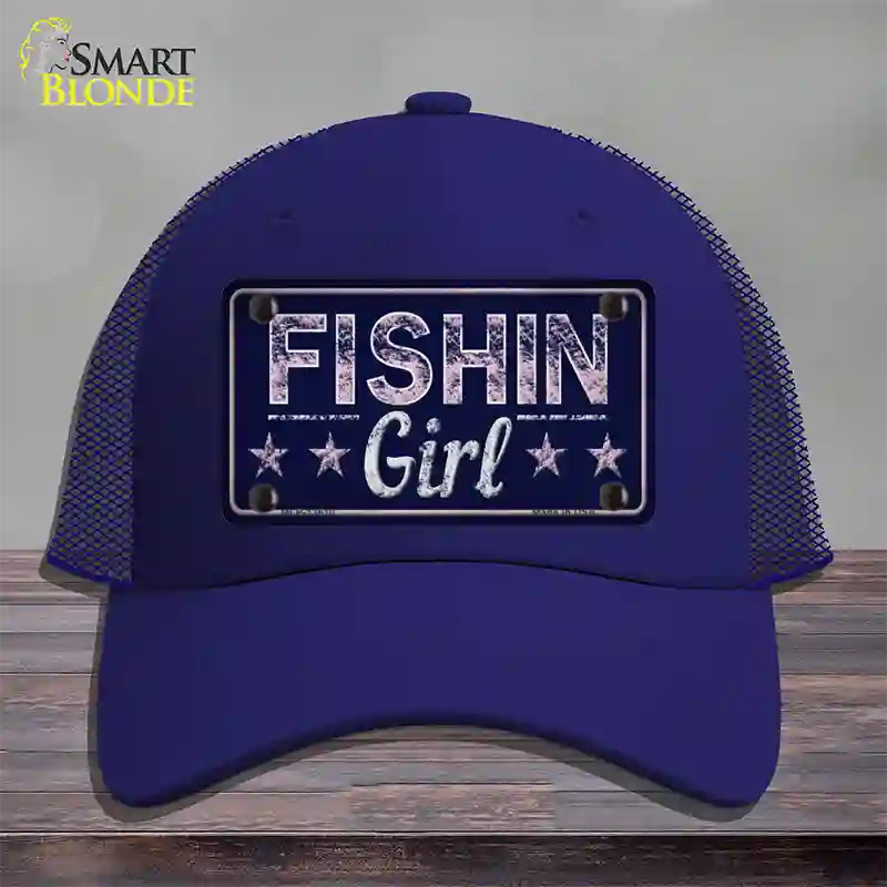 Fishin Girl Novelty License Plate Hat Tag Mesh / Royal Blue