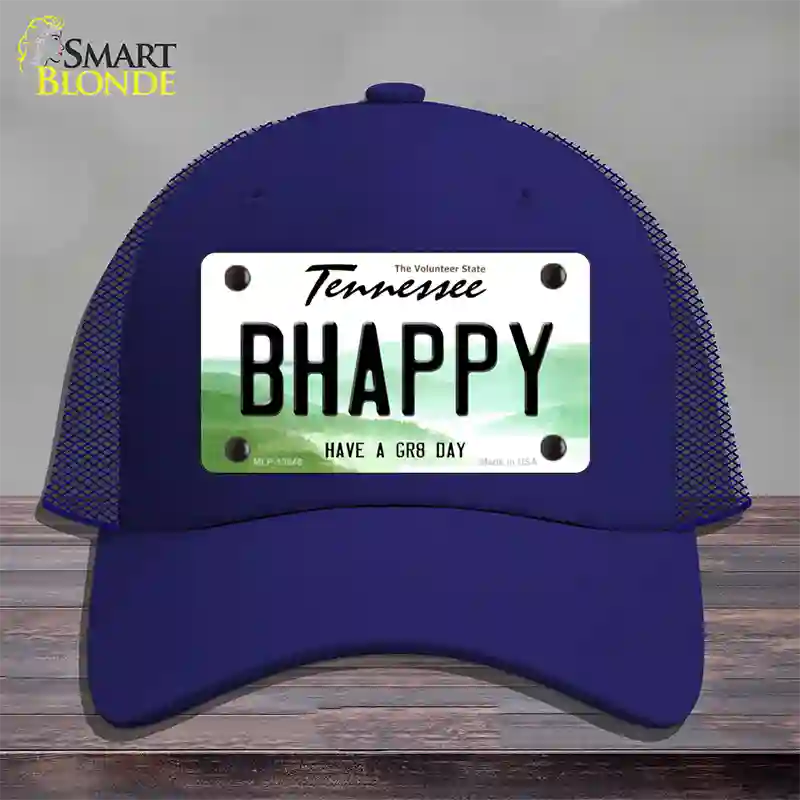 Be Happy Novelty License Plate Hat Tag Mesh / Royal Blue