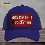 Gun Control Use Both Hands Novelty License Plate Hat Tag Mesh / Royal Blue