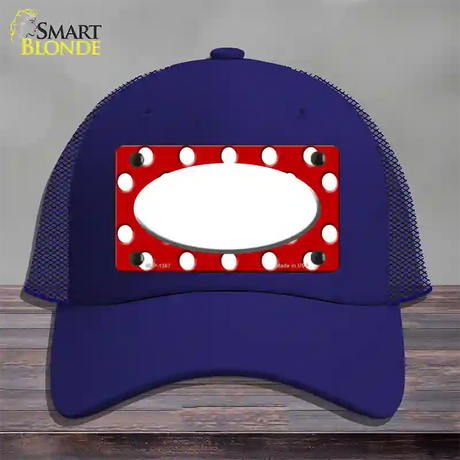 White Red Polka Dot Center Oval Novelty License Plate Hat Mesh / Royal Blue