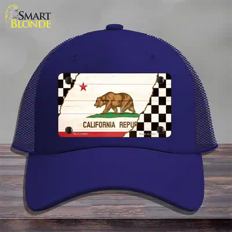 California Racing Flag Novelty License Plate Hat Tag Mesh / Royal Blue