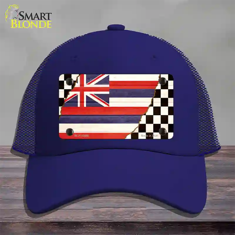 Hawaii Racing Flag Novelty License Plate Hat Tag Mesh / Royal Blue