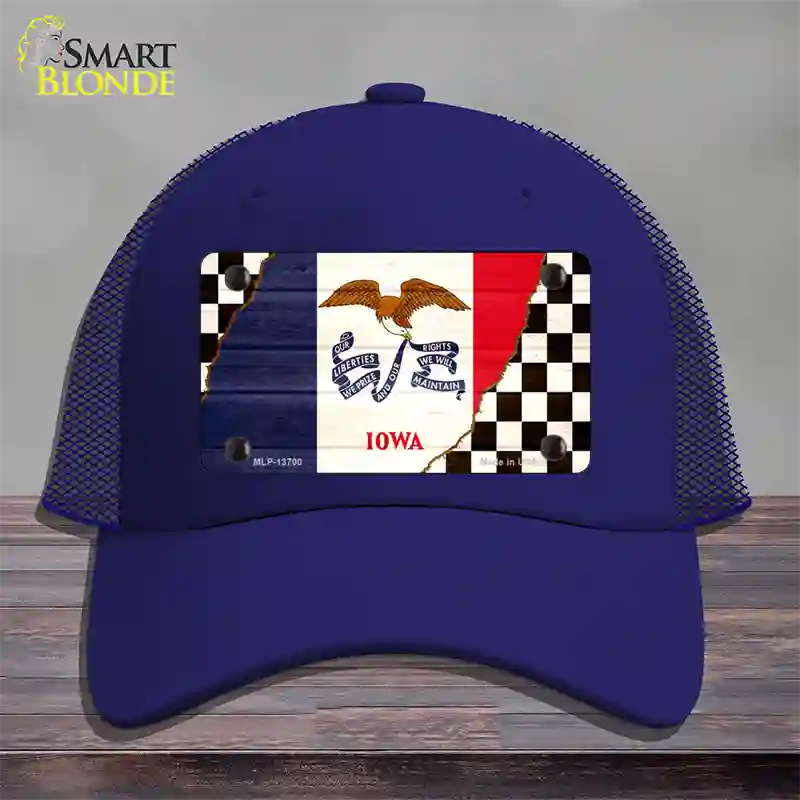 Iowa Racing Flag Novelty License Plate Hat Tag Mesh / Royal Blue