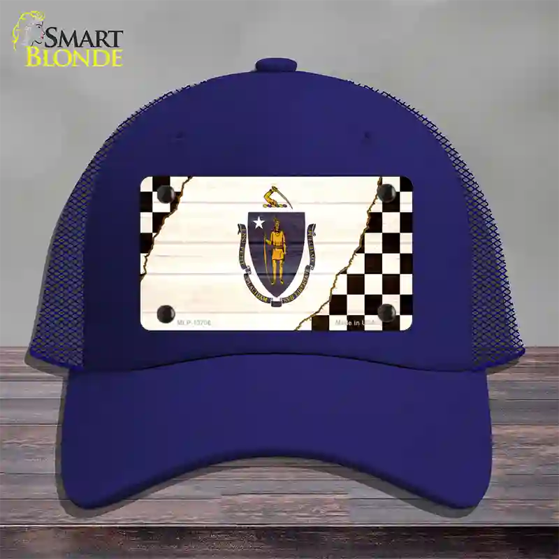 Massachusetts Racing Flag Novelty License Plate Hat Tag Mesh / Royal Blue