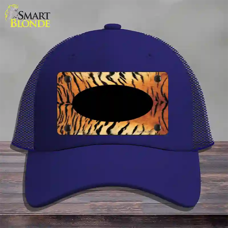 Tiger With Black Center Oval Novelty License Plate Hat Mesh / Royal Blue