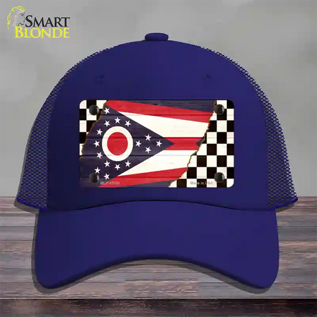 Ohio Racing Flag Novelty License Plate Hat Tag Mesh / Royal Blue