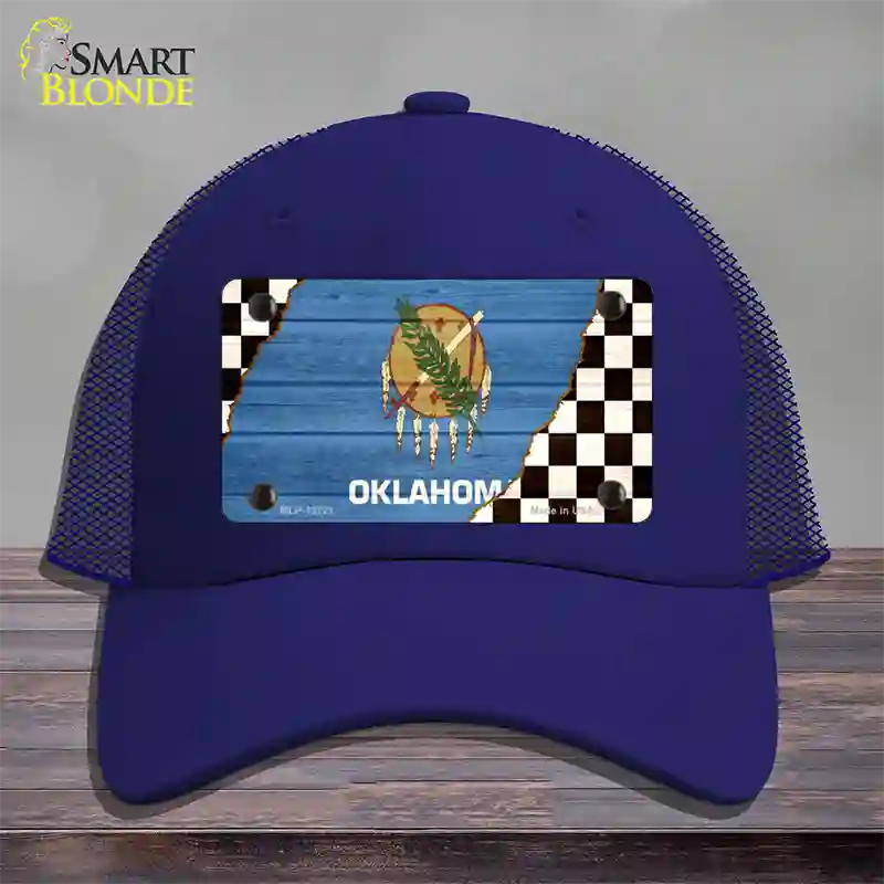 Oklahoma Racing Flag Novelty License Plate Hat Tag Mesh / Royal Blue