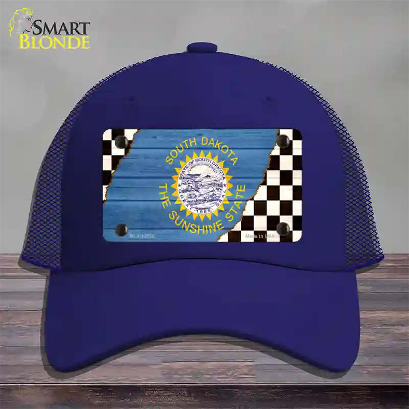 South Dakota Racing Flag Novelty License Plate Hat Tag Mesh / Royal Blue