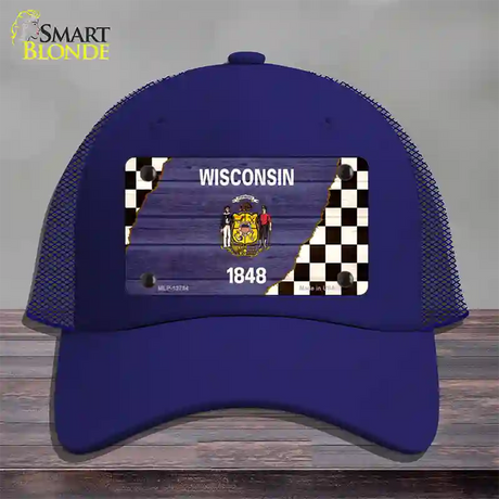 Wisconsin Racing Flag Novelty License Plate Hat Tag Mesh / Royal Blue