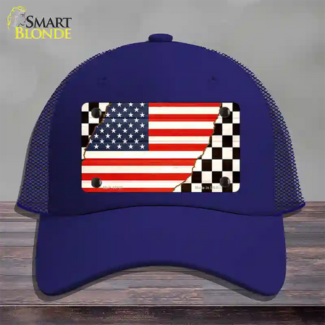 USA Racing Flag Novelty License Plate Hat Tag Mesh / Royal Blue