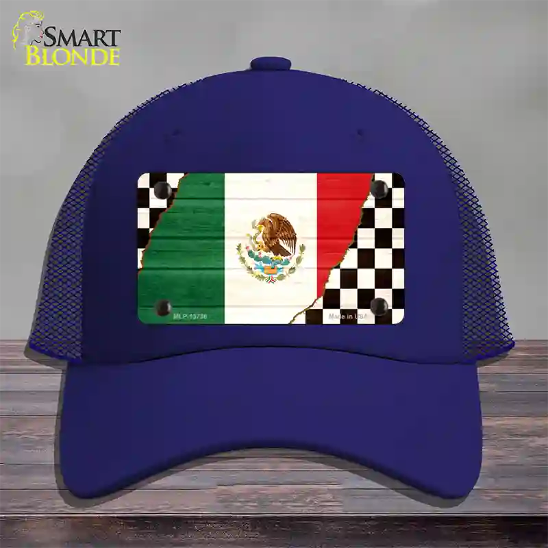 Mexico Racing Flag Novelty License Plate Hat Tag Mesh / Royal Blue