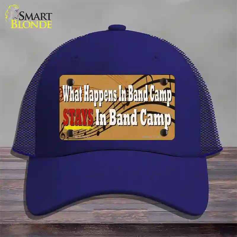 What Happens In Band Camp Novelty License Plate Hat Tag Mesh / Royal Blue