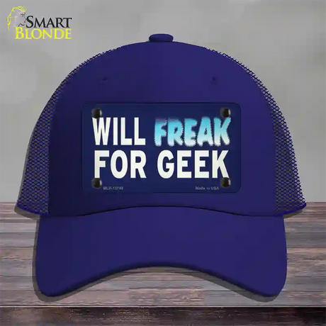 Will Freak For Geek Novelty License Plate Hat Tag Mesh / Royal Blue