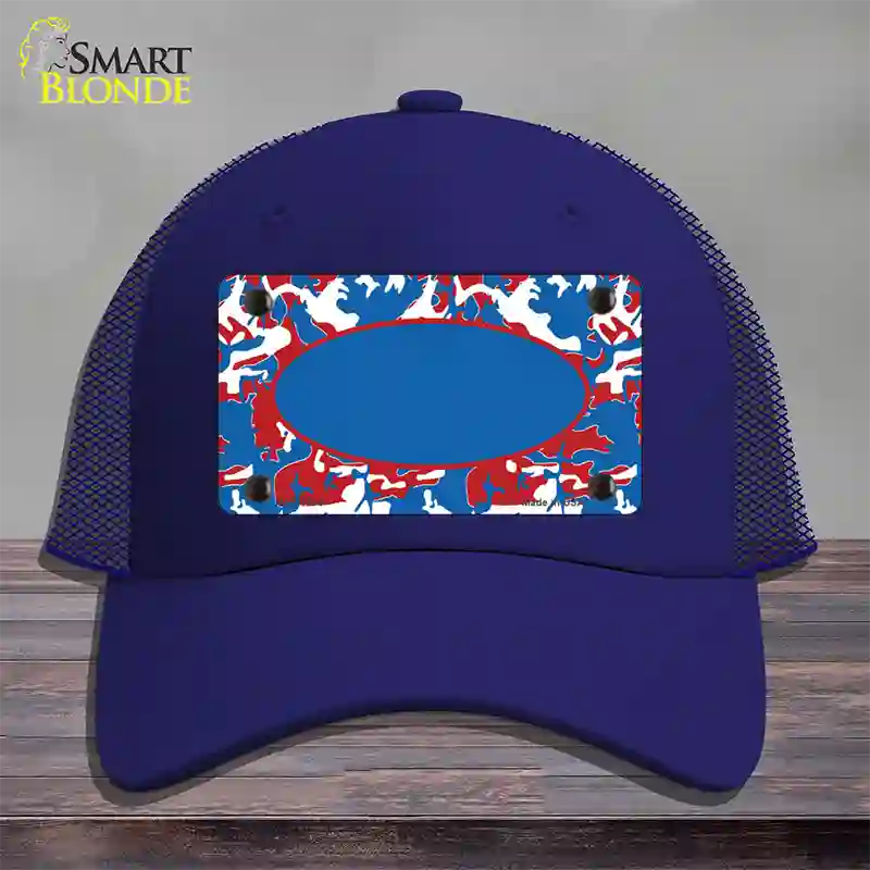 Patriotic Camouflage With Blue Center Oval Novelty License Plate Hat Mesh / Royal Blue