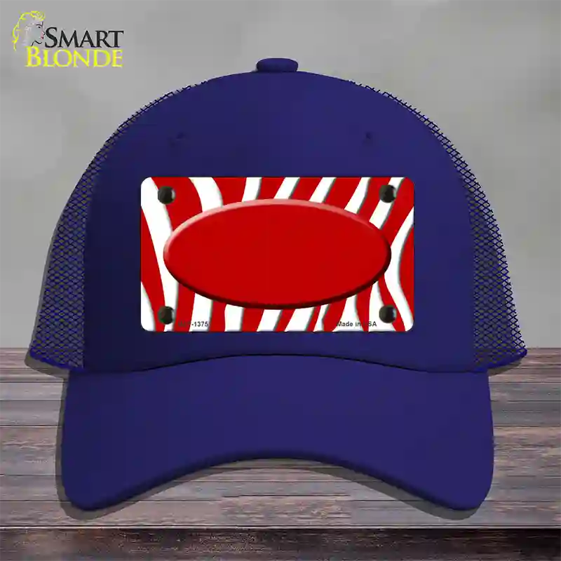 Red White Zebra Center Oval Novelty License Plate Hat Mesh / Royal Blue